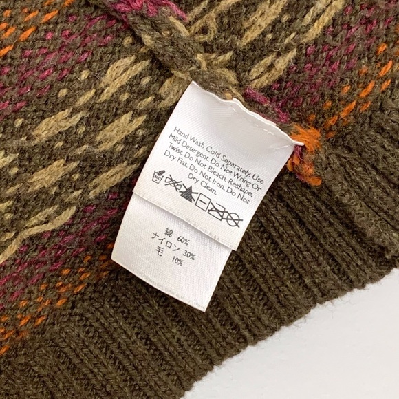 Eddie Bauer Olive Green, Burgundy & Rust Fair Isle Cardigan Sweater - Picture 6 of 10